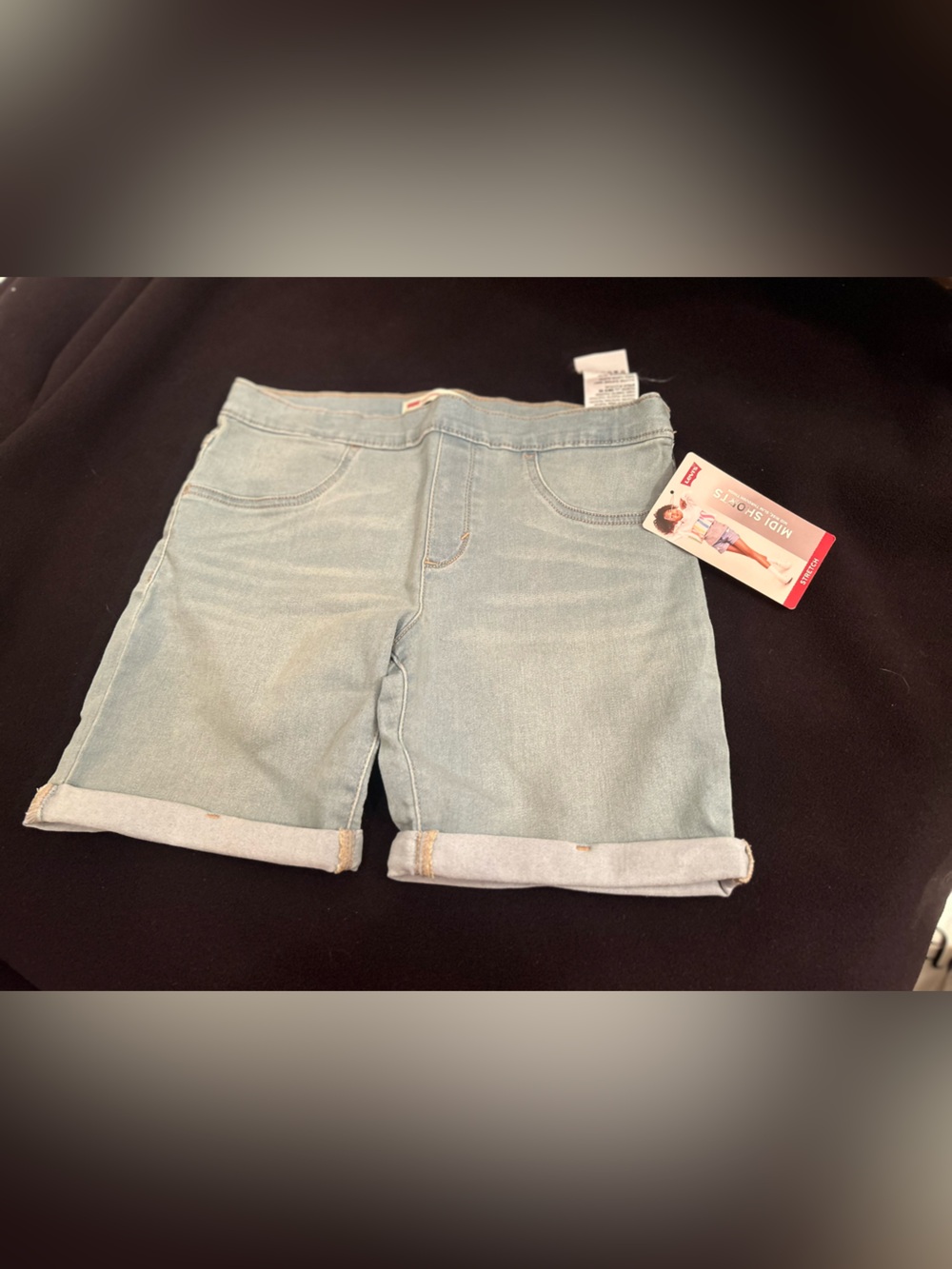 Levi's Girls Size 16 Girlfriend Midi Denim Shorts Light Wash Stretch Cuffe